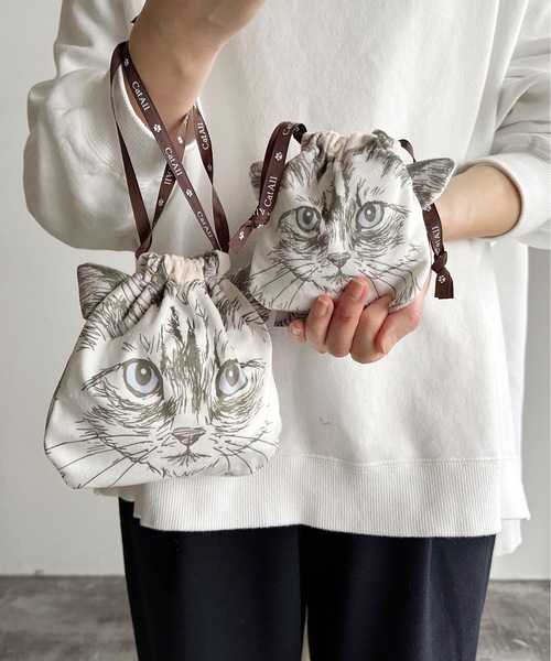 巾着＆ポーチ♡にゃんこ＆レディ NC:カワムラオリエ CAT ALL ネコフェイス巾着S（ポーチ