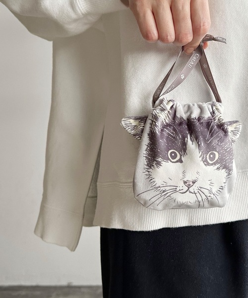 巾着＆ポーチ♡にゃんこ＆レディ NC:カワムラオリエ CAT ALL ネコフェイス巾着S（ポーチ