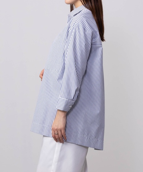 HusHusH（ハッシュアッシュ）の「HusHusH ハッシュアッシュ コットンライクチュニックシャツ（シャツ/ブラウス・レディース・ネイビー×ホワイト/サックスブルー系/ホワイト・L/M/S）」の7枚目の写真