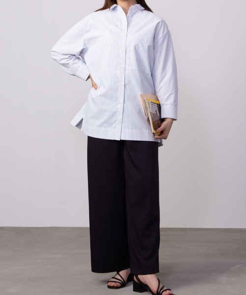 HusHusH（ハッシュアッシュ）の「HusHusH ハッシュアッシュ コットンライクチュニックシャツ（シャツ/ブラウス・レディース・ネイビー×ホワイト/サックスブルー系/ホワイト・L/M/S）」の9枚目の写真