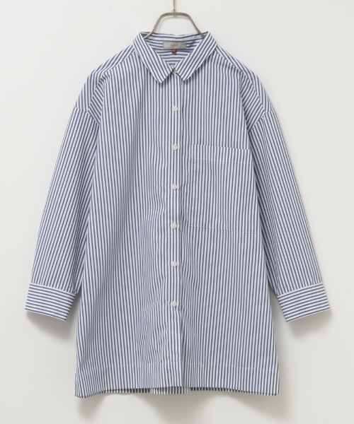 HusHusH（ハッシュアッシュ）の「HusHusH ハッシュアッシュ コットンライクチュニックシャツ（シャツ/ブラウス・レディース・ネイビー×ホワイト/サックスブルー系/ホワイト・L/M/S）」の11枚目の写真