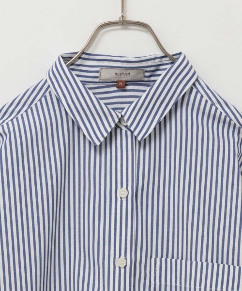 HusHusH（ハッシュアッシュ）の「HusHusH ハッシュアッシュ コットンライクチュニックシャツ（シャツ/ブラウス・レディース・ネイビー×ホワイト/サックスブルー系/ホワイト・L/M/S）」の14枚目の写真