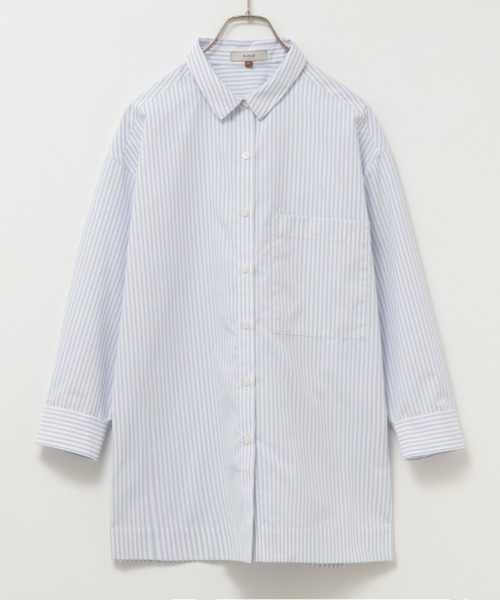 HusHusH（ハッシュアッシュ）の「HusHusH ハッシュアッシュ コットンライクチュニックシャツ（シャツ/ブラウス・レディース・ネイビー×ホワイト/サックスブルー系/ホワイト・L/M/S）」の12枚目の写真