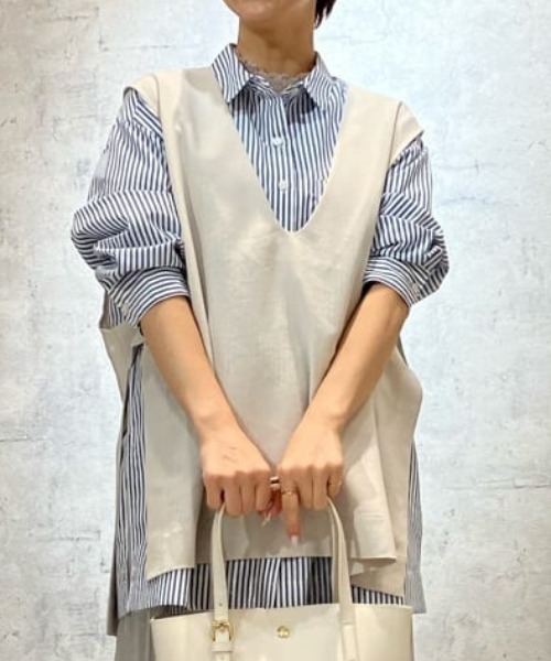 HusHusH（ハッシュアッシュ）の「HusHusH ハッシュアッシュ コットンライクチュニックシャツ（シャツ/ブラウス・レディース・ネイビー×ホワイト/サックスブルー系/ホワイト・L/M/S）」の21枚目の写真