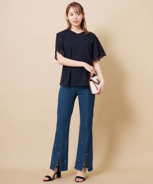 alotta(アロッタ)の「フロントスリットビジューストレッチパンツ(その他パンツ・レディース・サックスブルー/ブルー・LARGE/MEDIUM)」の4枚目の写真