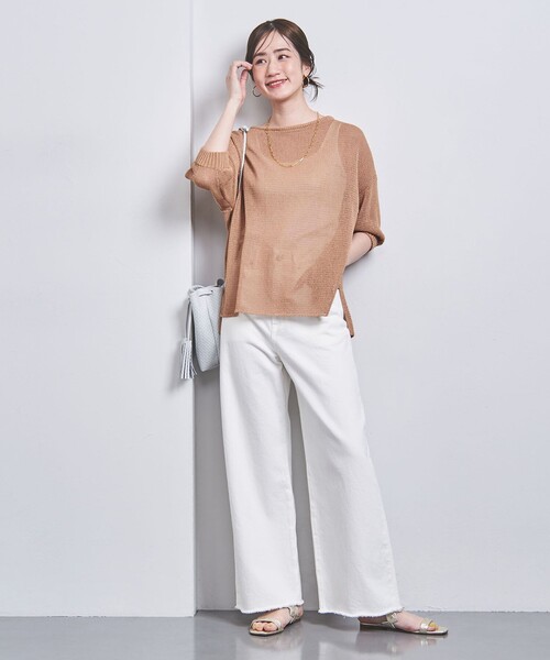 UNITED ARROWS（ユナイテッドアローズ）の「ペーパー ショートスリーブ ニット（ニット/セーター・レディース・オフホワイト/ブラウン/ダークブラウン/ライム/ベージュ/ナチュラル/その他6・FREE）」の4枚目の写真