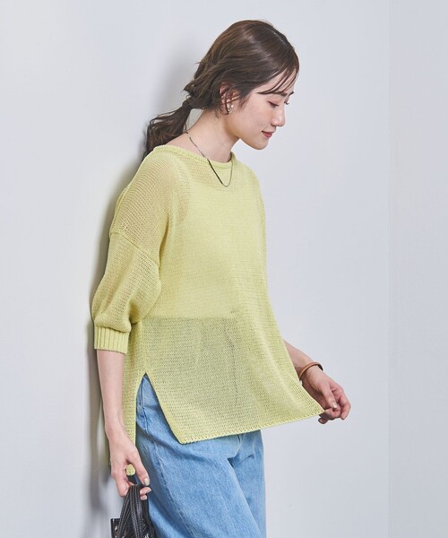 UNITED ARROWS（ユナイテッドアローズ）の「ペーパー ショートスリーブ ニット（ニット/セーター・レディース・オフホワイト/ブラウン/ダークブラウン/ライム/ベージュ/ナチュラル/その他6・FREE）」の6枚目の写真