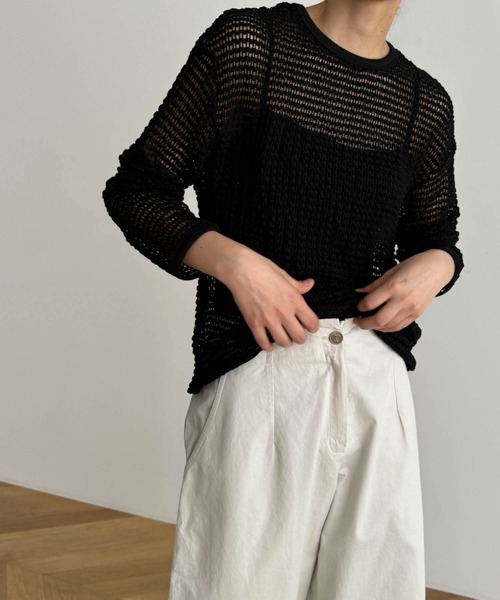 CANAL JEAN（キャナルジーン）の「El mar　メッシュサマーニット（ニット/セーター・レディース・ベージュ/ホワイト/ブラック・ONE SIZE）」の2枚目の写真