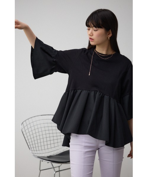 AZUL by moussy(アズールバイマウジー)の「袖フレアぺプラムカットトップス(Tシャツ/カットソー・レディース・ブルー/オフホワイト/ブラック・FREE)」の17枚目の写真