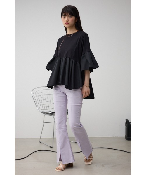 AZUL by moussy(アズールバイマウジー)の「袖フレアぺプラムカットトップス(Tシャツ/カットソー・レディース・ブルー/オフホワイト/ブラック・FREE)」の18枚目の写真