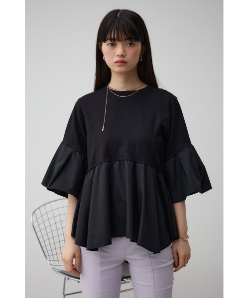 AZUL by moussy(アズールバイマウジー)の「袖フレアぺプラムカットトップス(Tシャツ/カットソー・レディース・ブルー/オフホワイト/ブラック・FREE)」の19枚目の写真