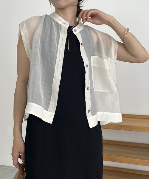 CAPRICIEUX LE'MAGE（カプリシューレマージュ）の「BOXシアーシャツ（シャツ/ブラウス・レディース・ブラック/ホワイト系その他/ピンク・FREE）」の8枚目の写真