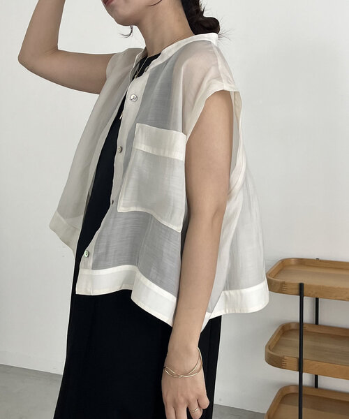 CAPRICIEUX LE'MAGE（カプリシューレマージュ）の「BOXシアーシャツ（シャツ/ブラウス・レディース・ブラック/ホワイト系その他/ピンク・FREE）」の9枚目の写真