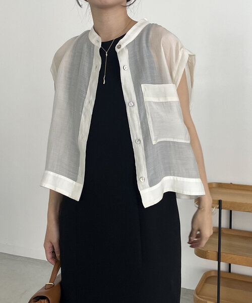 CAPRICIEUX LE'MAGE（カプリシューレマージュ）の「BOXシアーシャツ（シャツ/ブラウス・レディース・ブラック/ホワイト系その他/ピンク・FREE）」の12枚目の写真