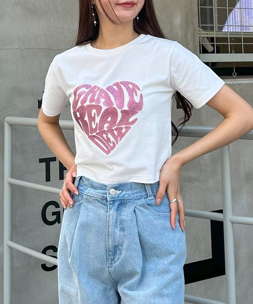 INGNI（イング）の「グリッターハートロゴショートTシャツ（Tシャツ