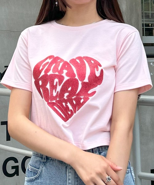 グリッターハートロゴショートTシャツ（Tシャツ/カットソー）｜INGNI