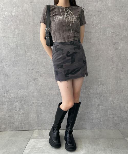 dispark(ディスパーク)の「DISPARK/ヴィンテージフロントレースアップT(Tシャツ/カットソー・レディース・グレー/ブラック・FREE)」の4枚目の写真