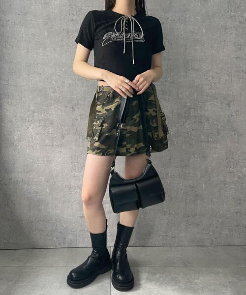 dispark(ディスパーク)の「DISPARK/ヴィンテージフロントレースアップT(Tシャツ/カットソー・レディース・グレー/ブラック・FREE)」の3枚目の写真