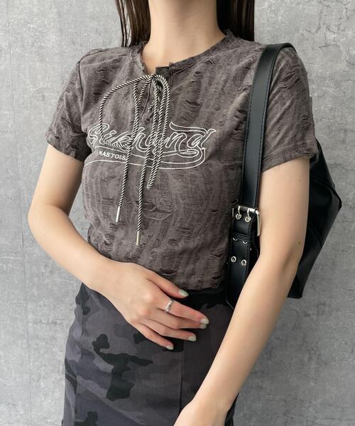 dispark(ディスパーク)の「DISPARK/ヴィンテージフロントレースアップT(Tシャツ/カットソー・レディース・グレー/ブラック・FREE)」の8枚目の写真