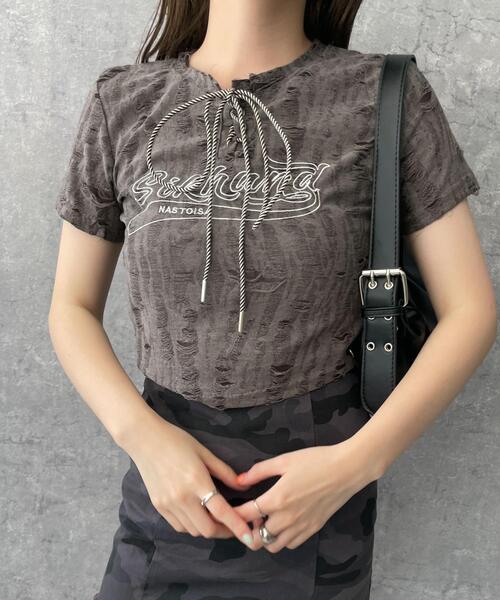 dispark(ディスパーク)の「DISPARK/ヴィンテージフロントレースアップT(Tシャツ/カットソー・レディース・グレー/ブラック・FREE)」の9枚目の写真