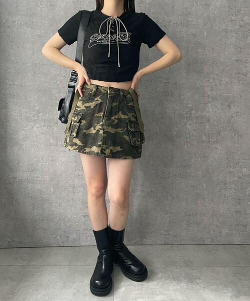 dispark(ディスパーク)の「DISPARK/ヴィンテージフロントレースアップT(Tシャツ/カットソー・レディース・グレー/ブラック・FREE)」の7枚目の写真