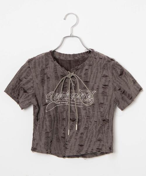 dispark(ディスパーク)の「DISPARK/ヴィンテージフロントレースアップT(Tシャツ/カットソー・レディース・グレー/ブラック・FREE)」の13枚目の写真