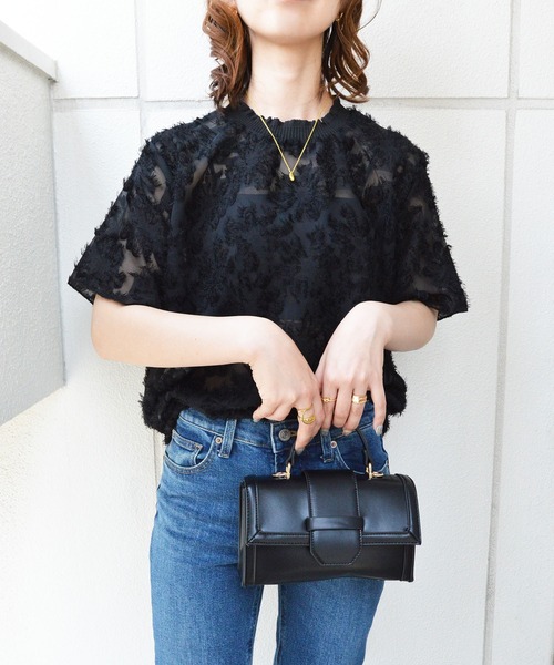 styiro(スタイロ)の「半袖花柄レースブラウス(Tシャツ/カットソー・レディース・ブラック/ホワイト・M/S)」の10枚目の写真