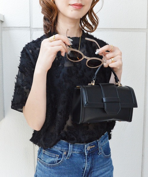 styiro(スタイロ)の「半袖花柄レースブラウス(Tシャツ/カットソー・レディース・ブラック/ホワイト・M/S)」の5枚目の写真