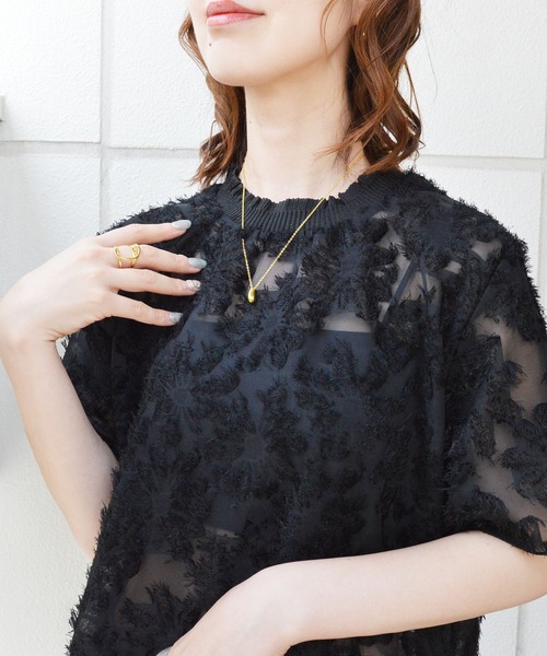 styiro(スタイロ)の「半袖花柄レースブラウス(Tシャツ/カットソー・レディース・ブラック/ホワイト・M/S)」の8枚目の写真