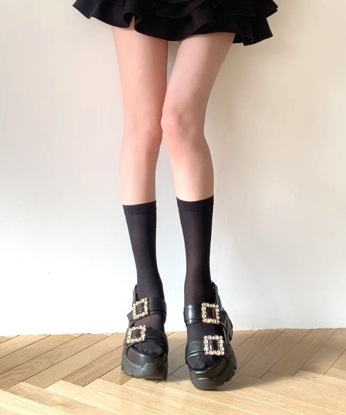 【ほぼ新品】R&E 厚底ラバービジューバックルベルトサンダル Lサイズ ブラック アールアンドイー R&E 厚底ラバービジューバックルベルト