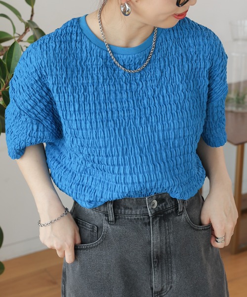 LEPSIM(レプシィム)の「ポコポコプルオーバーSS 129769(Tシャツ/カットソー・レディース・オフホワイト/ブルー/ブラック・FREE)」の3枚目の写真