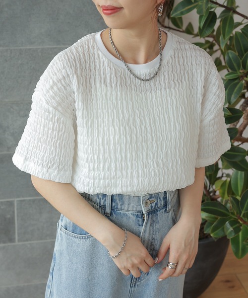 LEPSIM(レプシィム)の「ポコポコプルオーバーSS 129769(Tシャツ/カットソー・レディース・オフホワイト/ブルー/ブラック・FREE)」の4枚目の写真