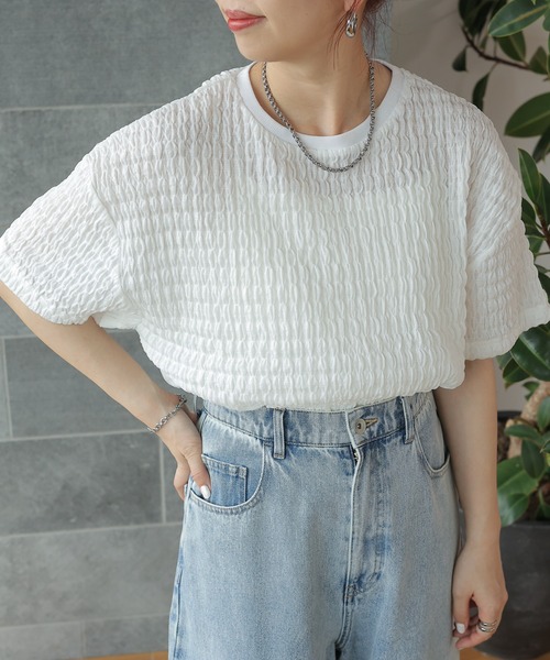 LEPSIM(レプシィム)の「ポコポコプルオーバーSS 129769(Tシャツ/カットソー・レディース・オフホワイト/ブルー/ブラック・FREE)」の5枚目の写真