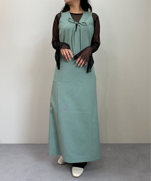 1chaku.（イッチャク）の「深Vネックタイトワンピース（ワンピース・レディース・ダークグレー/ライトグレー/ダークネイビー/ブラック/ライトベージュ/ミント・マルチサイズ）」の5枚目の写真