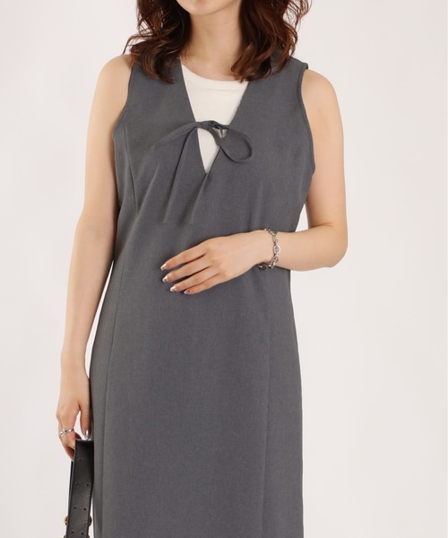 1chaku.（イッチャク）の「深Vネックタイトワンピース（ワンピース・レディース・ダークグレー/ライトグレー/ダークネイビー/ブラック/ライトベージュ/ミント・マルチサイズ）」の7枚目の写真
