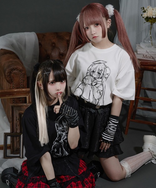 Pal elfy(パルエルフィー)の「イラストT(Tシャツ/カットソー・レディース・ブラック/オフホワイト・フリー)」の5枚目の写真