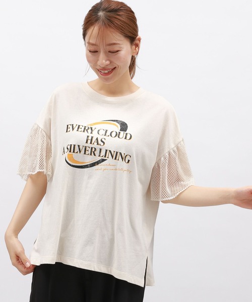 LAKOLE（ラコレ）の「袖メッシュアソートロゴT / 143177（Tシャツ/カットソー・レディース・グリーン/チャコール/アイボリー・FREE）」の3枚目の写真