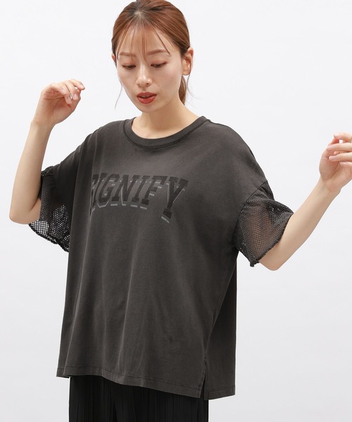 LAKOLE（ラコレ）の「袖メッシュアソートロゴT / 143177（Tシャツ/カットソー・レディース・グリーン/チャコール/アイボリー・FREE）」の2枚目の写真