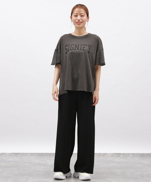 LAKOLE（ラコレ）の「袖メッシュアソートロゴT / 143177（Tシャツ/カットソー・レディース・グリーン/チャコール/アイボリー・FREE）」の4枚目の写真