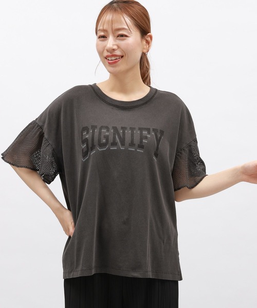 LAKOLE（ラコレ）の「袖メッシュアソートロゴT / 143177（Tシャツ/カットソー・レディース・グリーン/チャコール/アイボリー・FREE）」の7枚目の写真