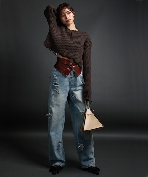 CELENA(セレナ)の「バレエコア ダメージ加工リボン付きデニムパンツ(デニムパンツ・レディース・ブルー・S/M/L)」の8枚目の写真