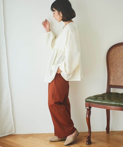 mil（ミル）の「【5サイズ展開】センタープレスストレートパンツ（その他パンツ・レディース・テラコッタ/ライラック/ブラック/グレイッシュベージュ/カーキ・S-Regular/M-Short/S-Short/フリー/M-Regular）」の15枚目の写真