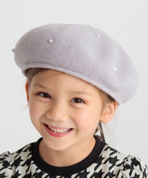 BRANSHES（ブランシェス）の「【ウール100％】パール付きベレー帽（ハンチング/ベレー帽・キッズ・グレー/ベージュ・L/M/S）」の2枚目の写真