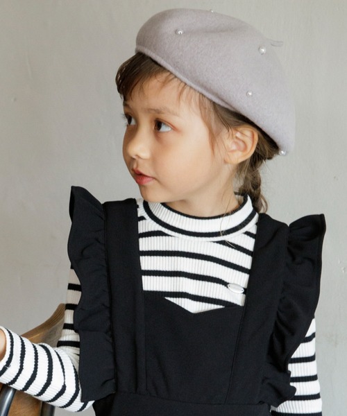 BRANSHES（ブランシェス）の「【ウール100％】パール付きベレー帽（ハンチング/ベレー帽・キッズ・グレー/ベージュ・L/M/S）」の9枚目の写真