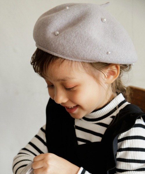 BRANSHES（ブランシェス）の「【ウール100％】パール付きベレー帽（ハンチング/ベレー帽・キッズ・グレー/ベージュ・L/M/S）」の10枚目の写真