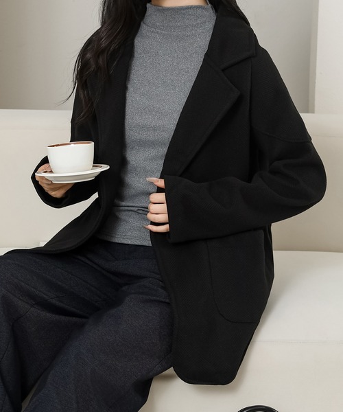 Lace Ladies(レースレディース)の「ヘリンボーン柄 厚手 テーラード ミドル コート(チェスターコート・レディース・ブラック/グレイッシュベージュ・M/XL)」の7枚目の写真