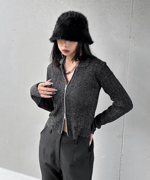 LVEU.】ダブルジップラメニット長袖トップス / トップス 長袖