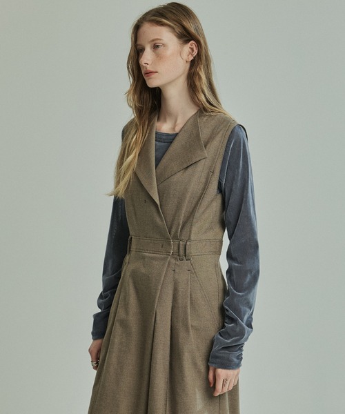 シャーリングベロアチュールスリットトップス（Tシャツ/カットソー