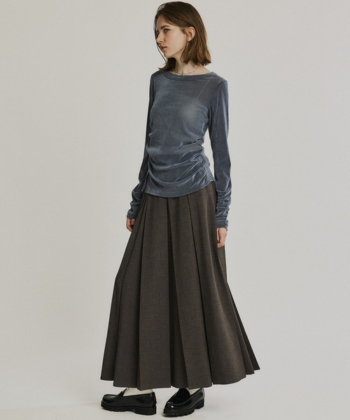 PUBLIC TOKYO（パブリックトウキョウ）の「シャーリングベロアチュールスリットトップス（Tシャツ/カットソー・レディース・イエロー/サックスブルー/ブラック/チャコールグレー/マスタード・FREE）」の9枚目の写真