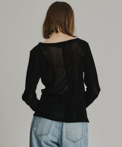 PUBLIC TOKYO（パブリックトウキョウ）の「シャーリングベロアチュールスリットトップス（Tシャツ/カットソー・レディース・イエロー/サックスブルー/ブラック/チャコールグレー/マスタード・FREE）」の14枚目の写真